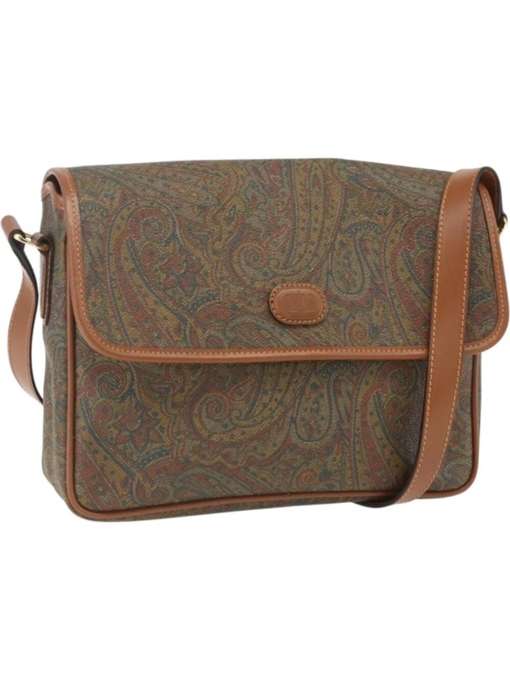 VALENTINO Shoulder Bag PVC Canvas Brown Gold